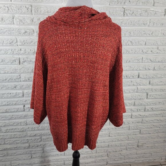 CJ Banks Women Sweater 2X Plus 3/4 Sleeve Red Pink Cowl Neck Soft SWE109E - Picture 6 of 9